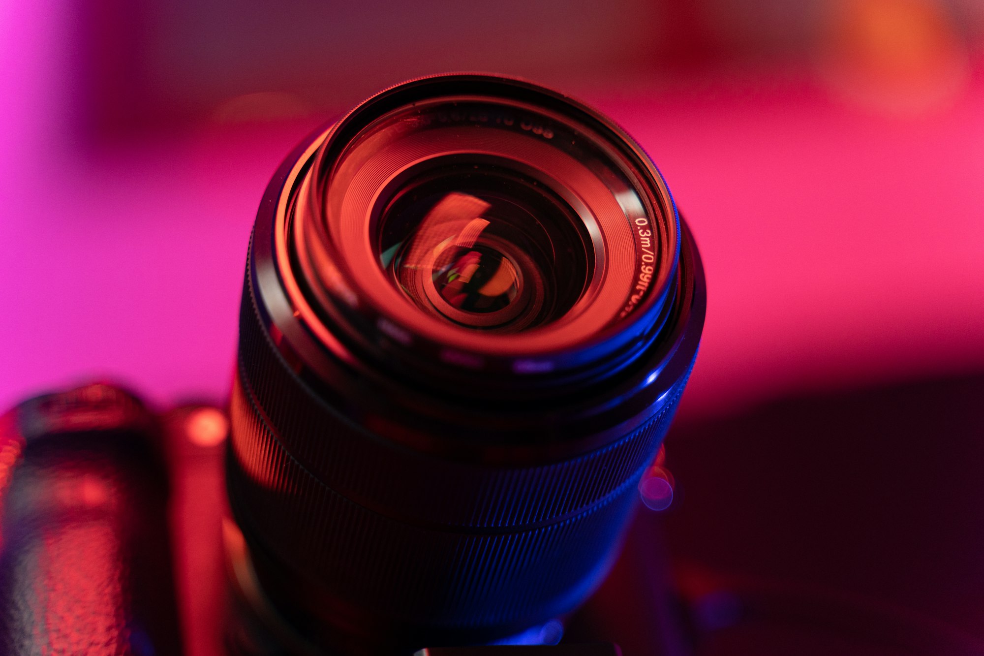 A camera lens in close up